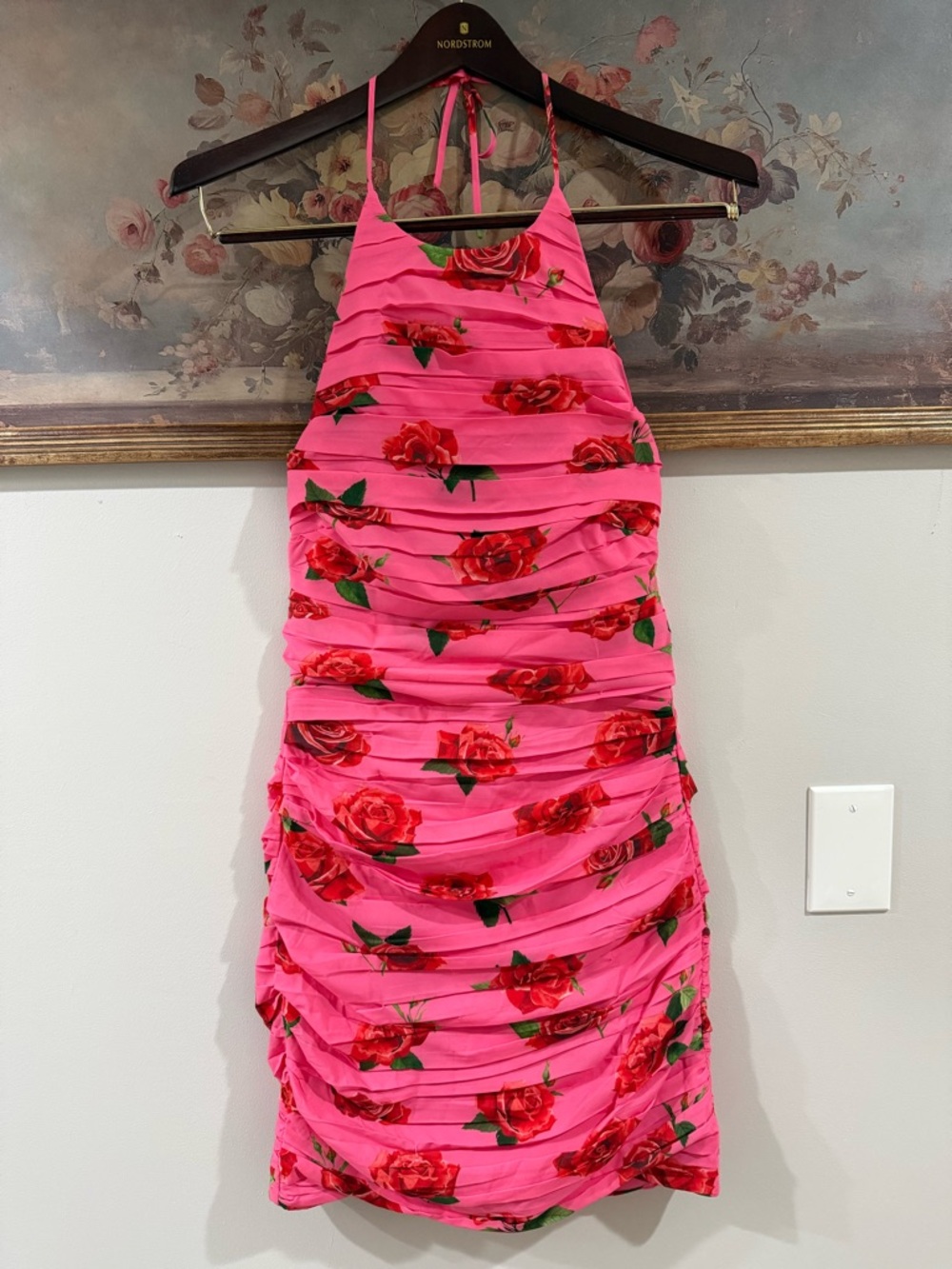 NWT Sau Lee Sonia Floral Halter Body Con Mini Dress Size 8~ elevated event dress
